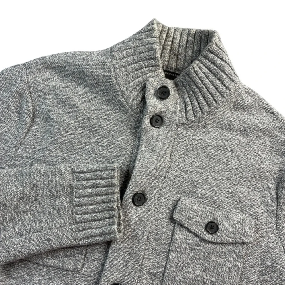 Banana Republic Men's XL Gray Knit‎ Button Front Mock Neck Cardigan Sweater Wool